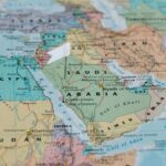 Detailed close-up image of a map focusing on Middle East and North Africa.